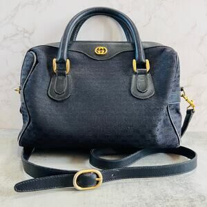 Gucci Black GG Supreme Canvas Boston Satchel with Crossbody Strap Authentic
